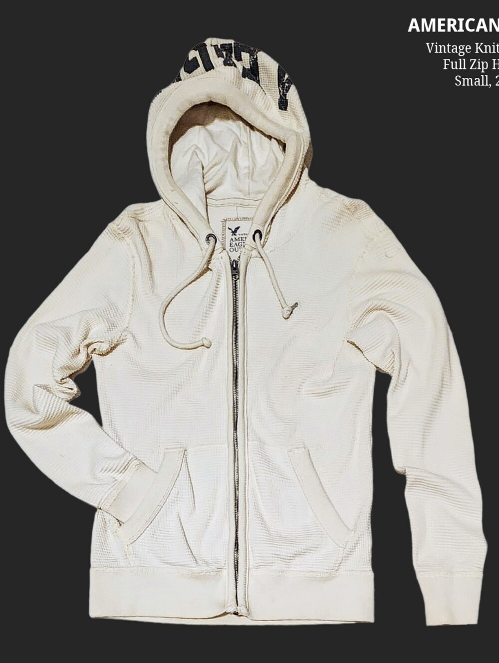 American Eagle Vintage Cream Full-Zip Hooded Sweater Small